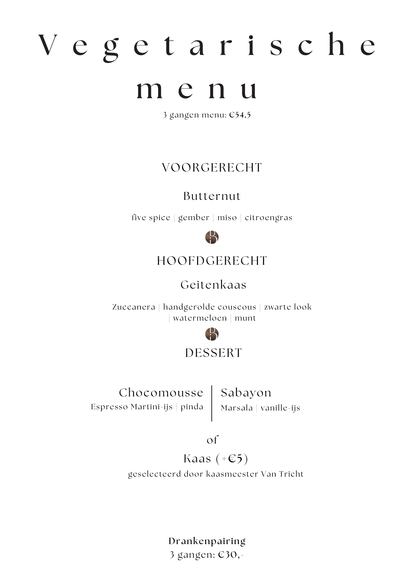 Bistrot Benoit Vegetarische Menu | TableFever